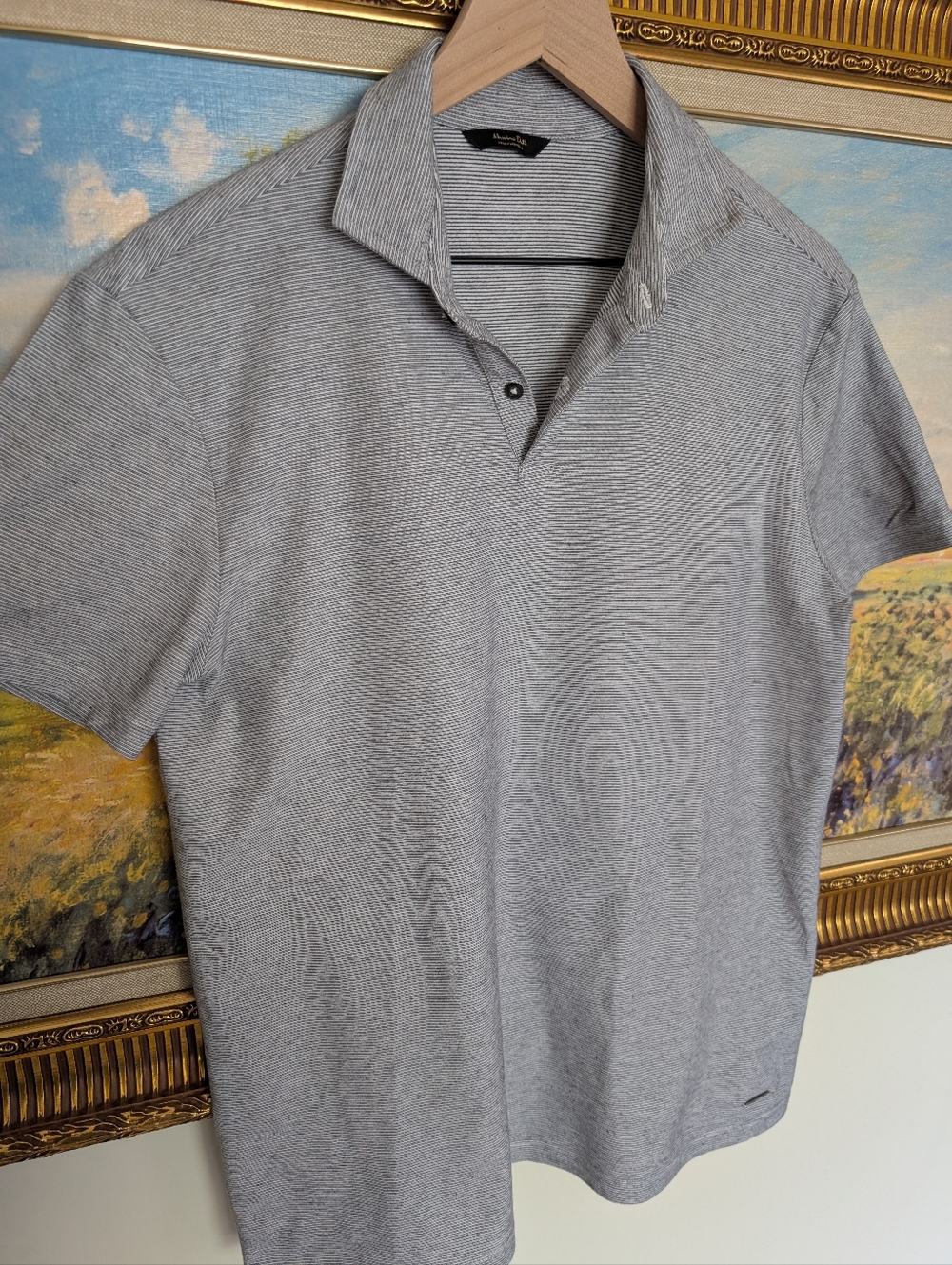 Massimo Dutti Grey Micro-Striped Polo